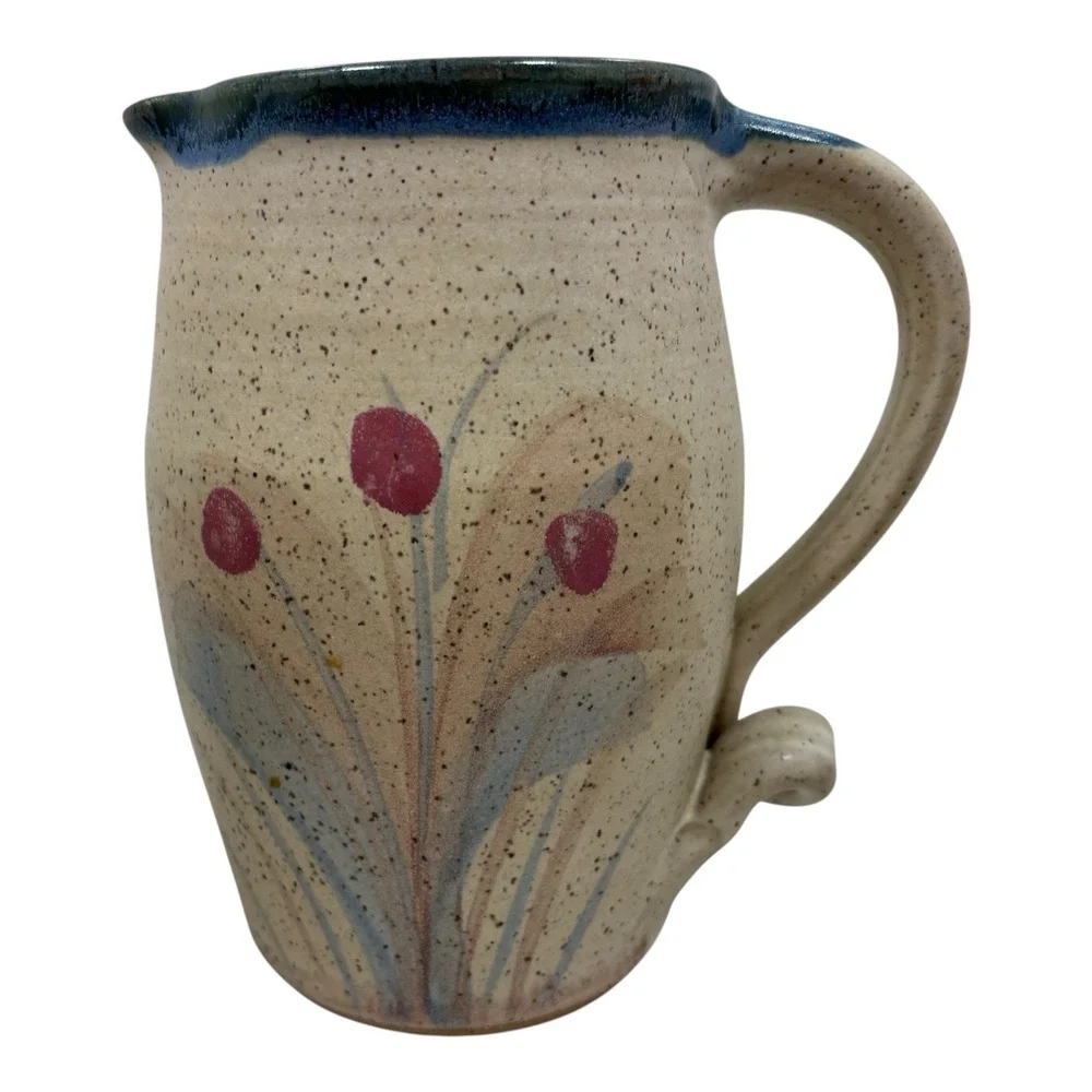 Vintage Pottery‎ Floral Pitcher Cups by Russell Wood of Seagrove NC Signed 2005